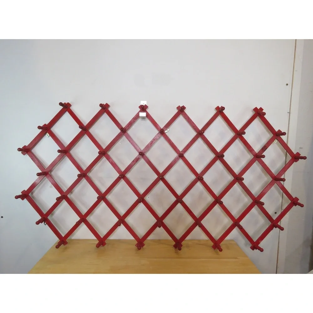 49 RED Vintage Wooden Accordion Peg Rack Wall Mount Hanger Expandable RARE